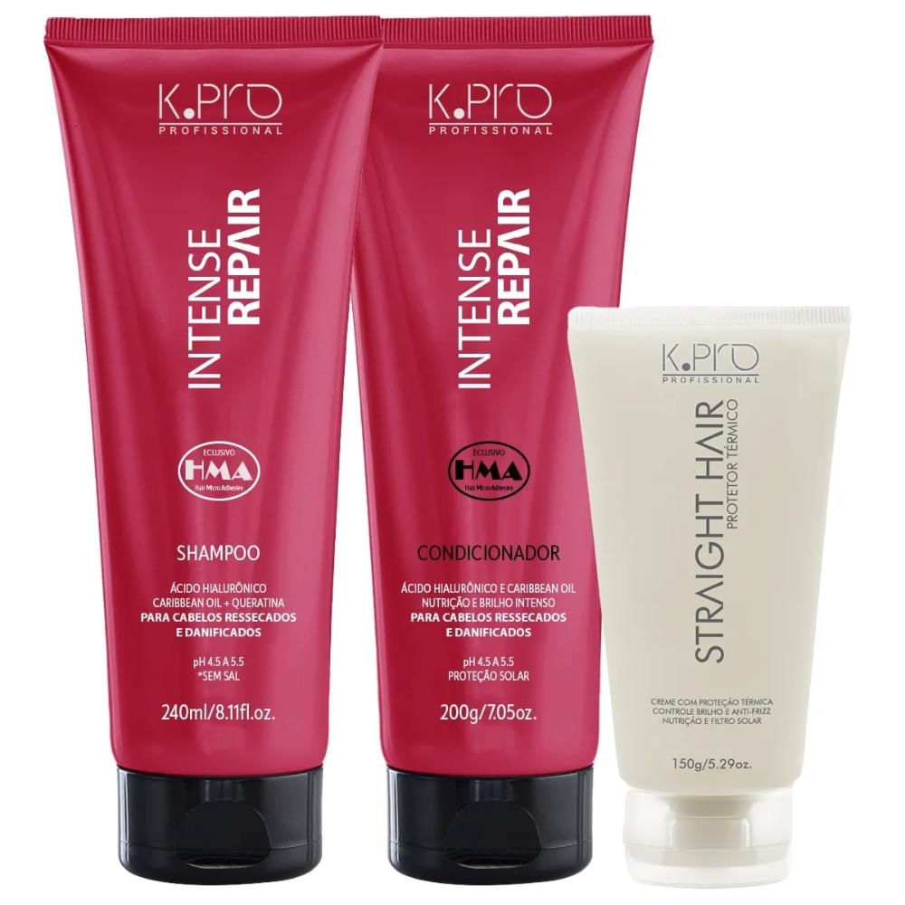 Kit K.Pro Intense Repair - Shampoo 240ml & Condicionador 200g + Protetor Térmico 150g