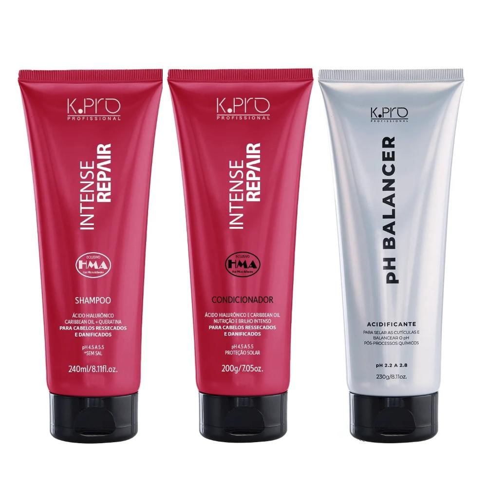Kit K.Pro Intense Repair - Shampoo 240ml & Condicionador 200g + pH Acidificante 230g