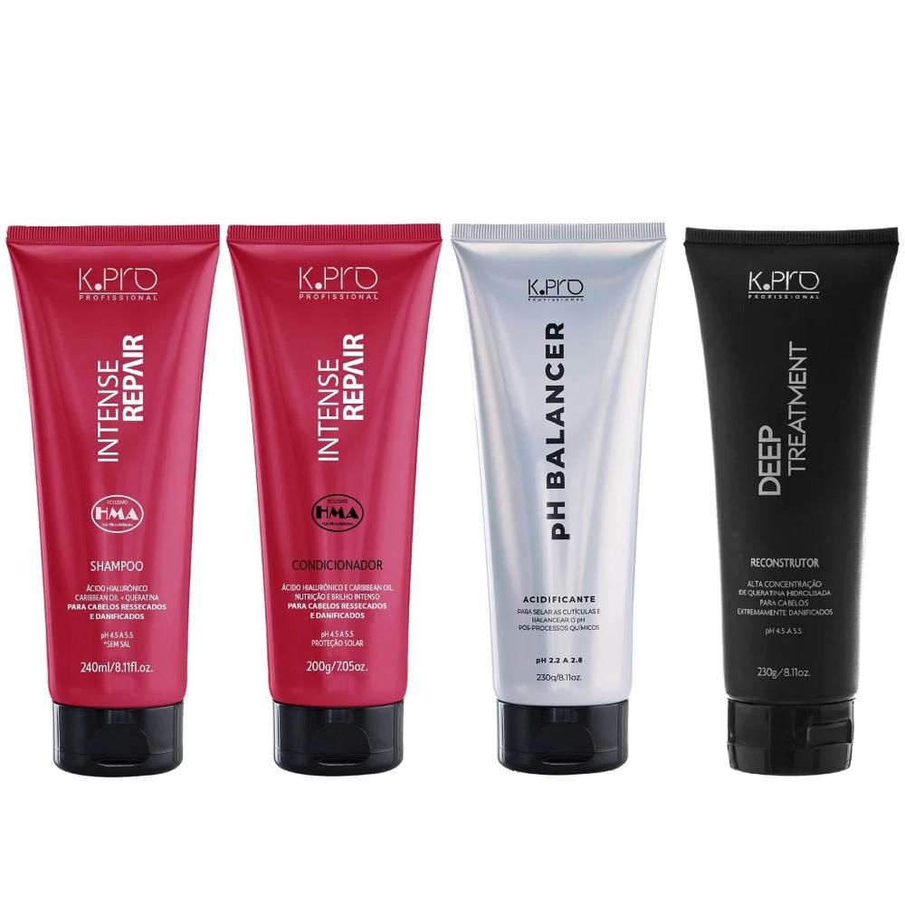 Kit K.Pro Intense Repair - Shampoo 240ml & Condicionador 200g + pH Acidificante & Reconstrutor 230g
