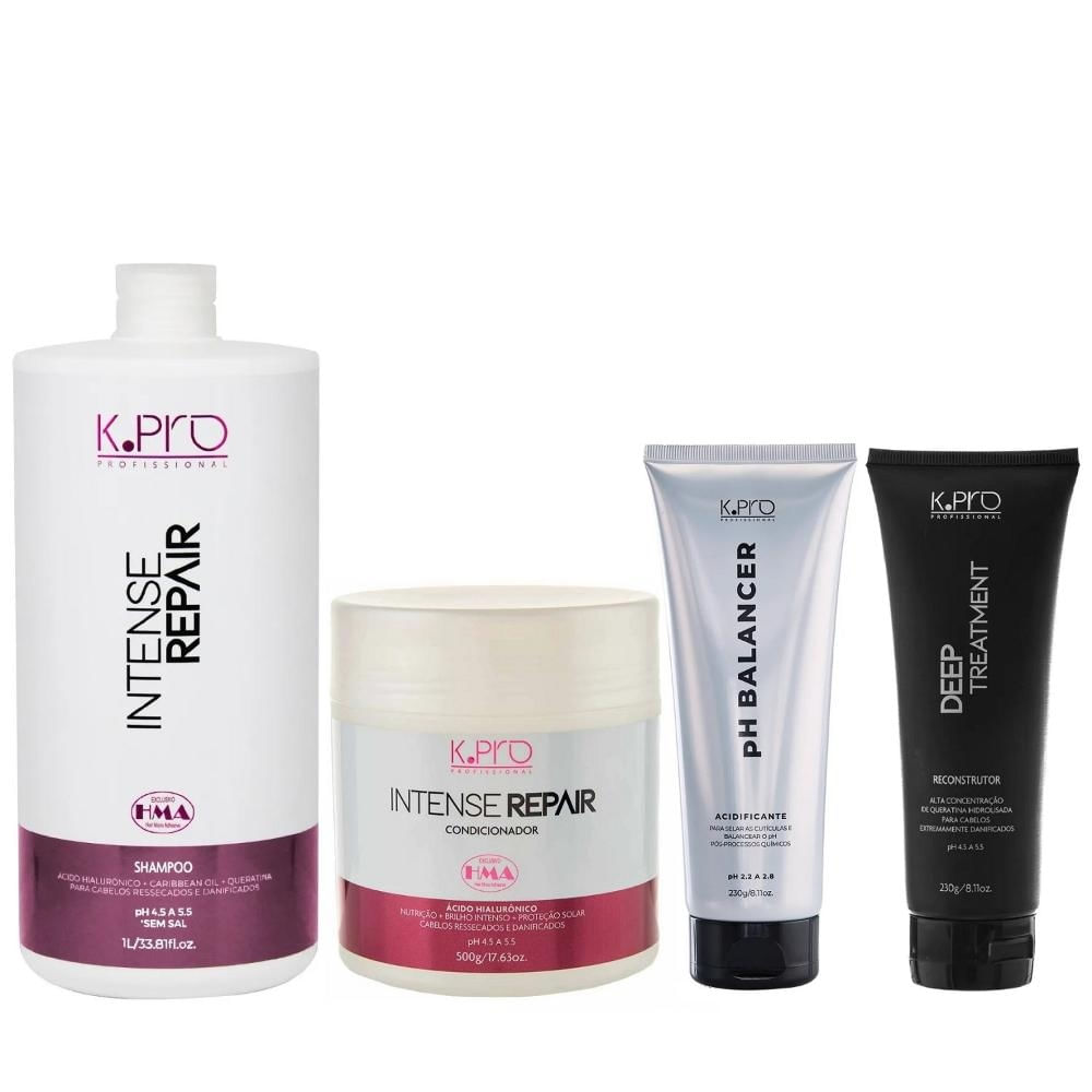Kit K.Pro Intense Repair - Shampoo 1L & Condicionador 500g + pH Acidificante & Reconstrutor 230g
