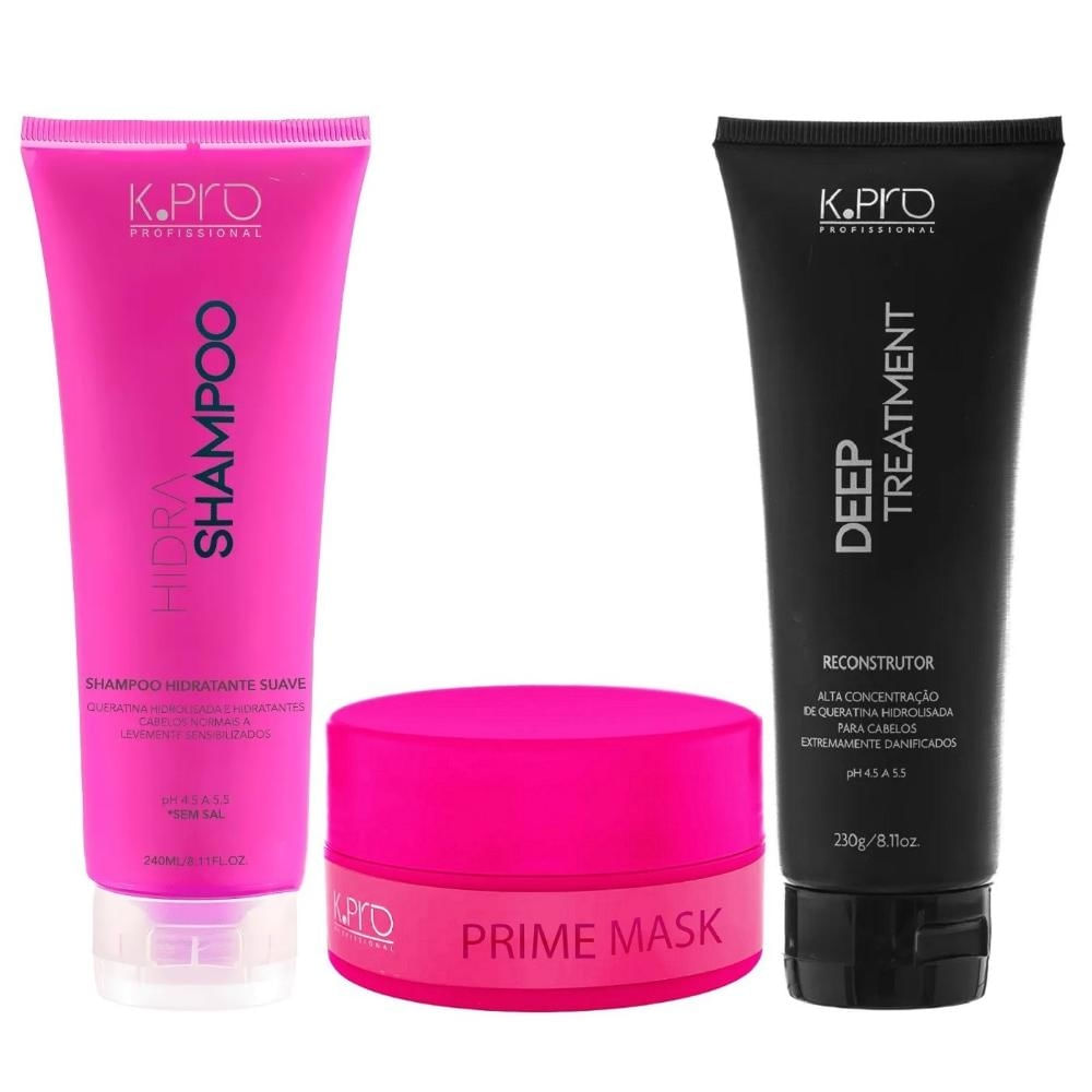Kit K.Pro Hidra - Shampoo 240ml + Máscara Prime 200g + Reconstrutor 230g