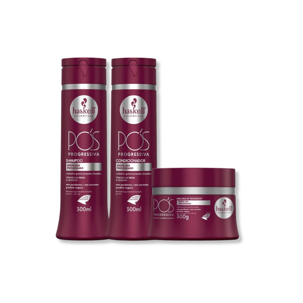 Haskell  Kit Pós -Progressiva - Shampoo 300ml + Condicionador 300ml + Máscara 300g