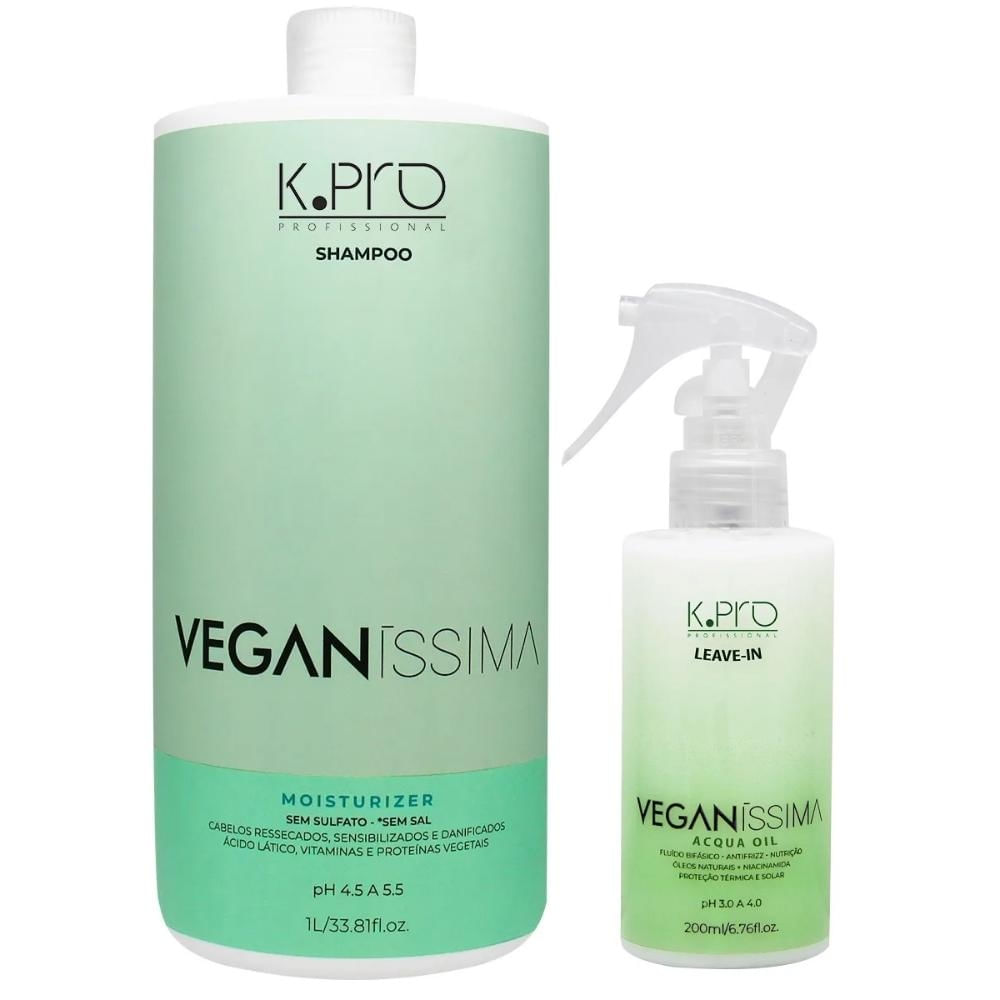 Kit K.Pro Veganíssima - Shampoo Moisturizer 1L + Leave-In Acqua Oil 200ml