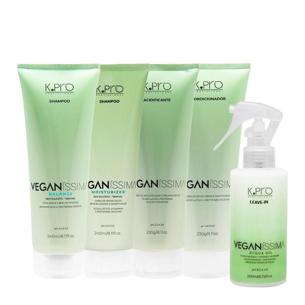 Kit K.Pro Veganíssima - Shampoo Balance & Shampoo Moisturizer 240ml + Condicionador & Acidificante 230g + Leave-In 200ml