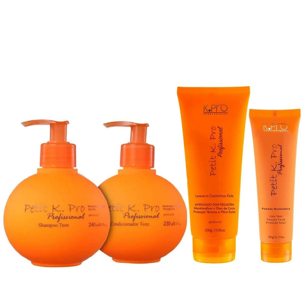 Kit K.Pro Petit - Shampoo 240ml + Condicionador 230ml + Leave-In Cachinhos 200g + Pomada Modeladora 90g