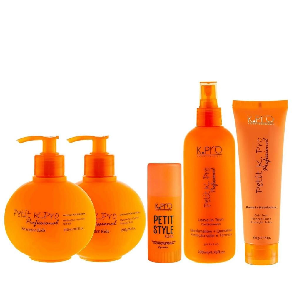 Kit K.Pro Petit - Shampoo 240ml + Condicionador 230ml + Leave-In Teen 220ml + Pomada Modeladora 90g + Style 30g