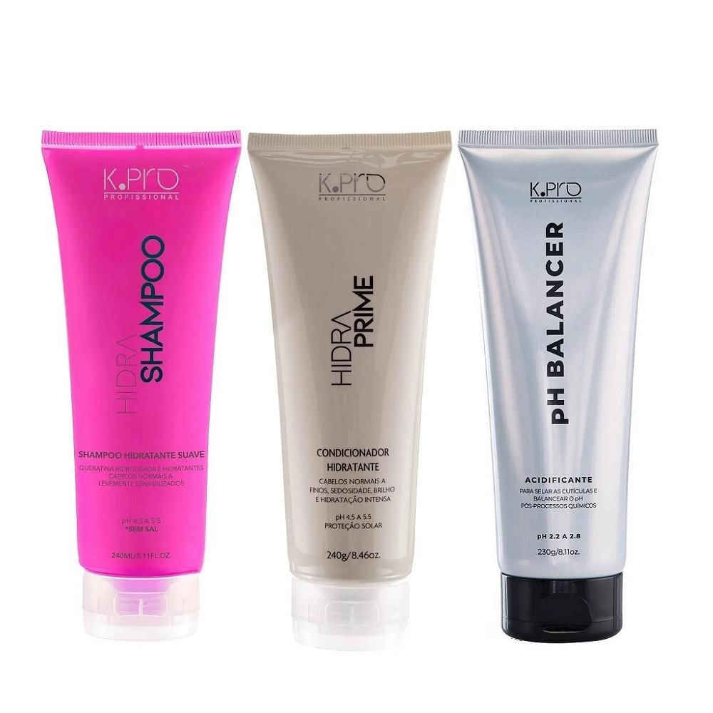 Kit K.Pro Hidra - Shampoo 240ml + Condicionador Prime 240g + pH Acidificante 230g