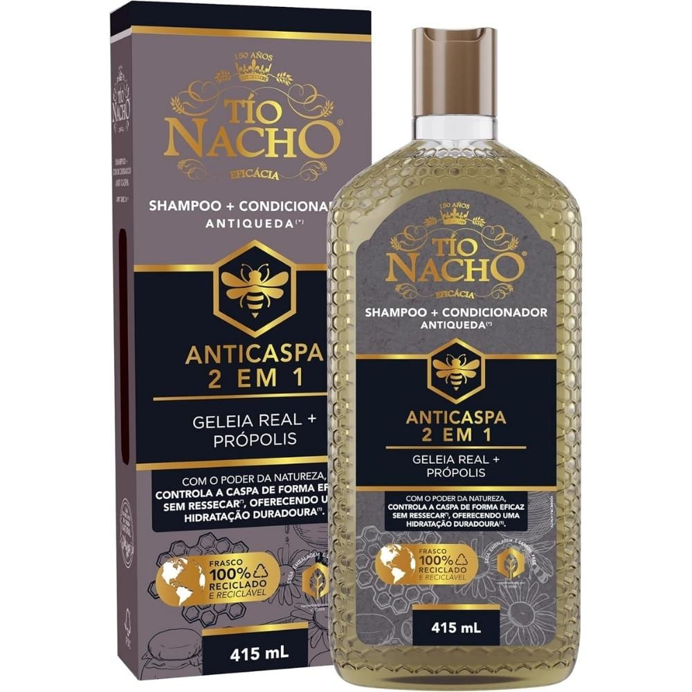 Tío nacho shampoo anticaspa 2 em 1 antiqueda atural com geleia real e própolis 415ml