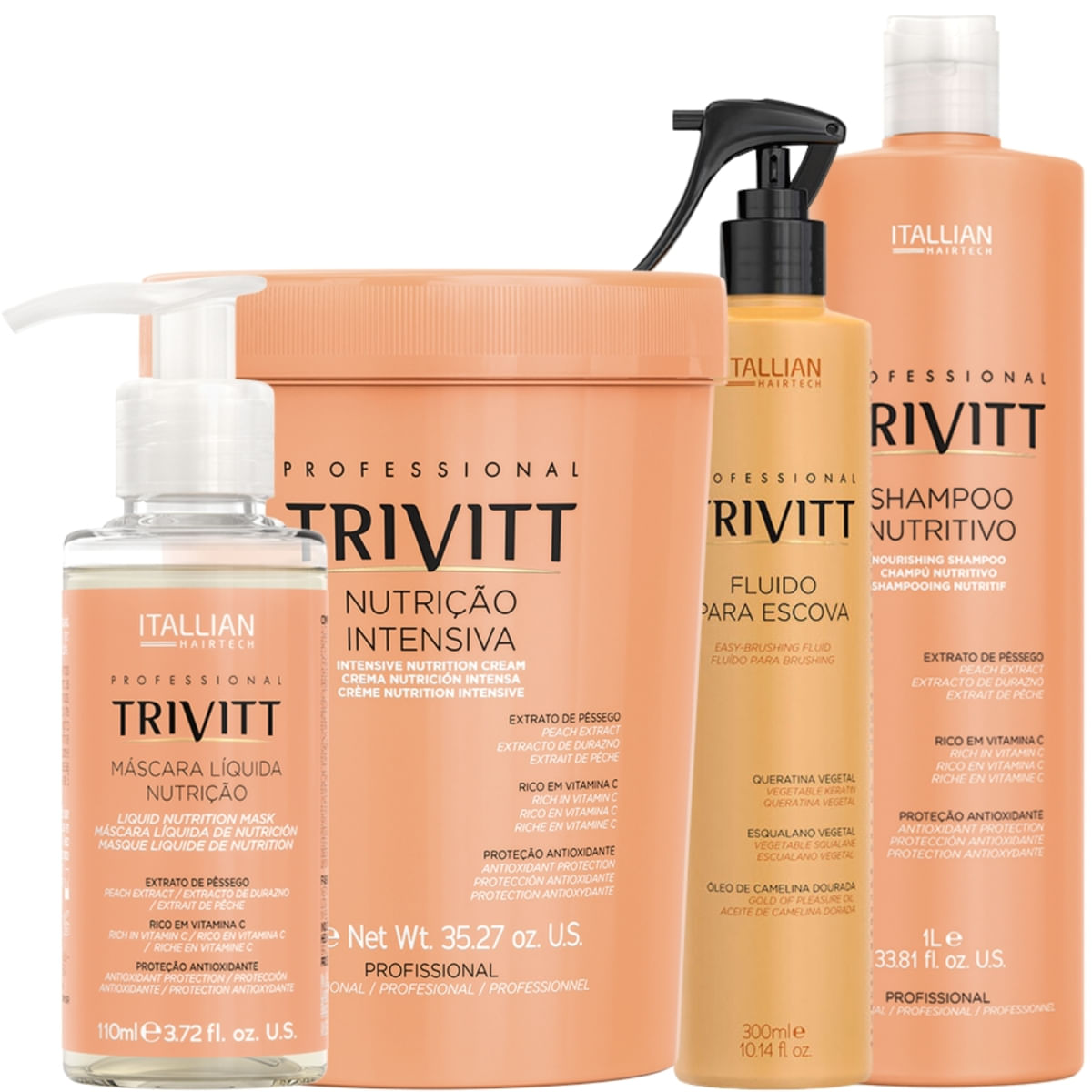 Trivitt - kit fluido para escova, máscara liquida de nutrição e kit profissional trivitt nutrição