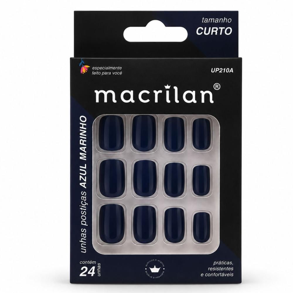Macrilan Unhas Postiças Azul Marinho Sem Adesivo Ref. Up210a
