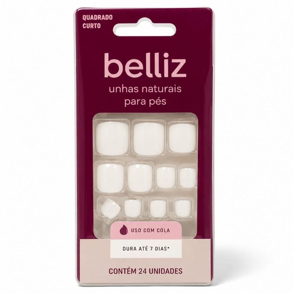 Unhas Postiças Naturais Para Pés Quadrado Curto Belliz C/24 Unidades Cod.1207