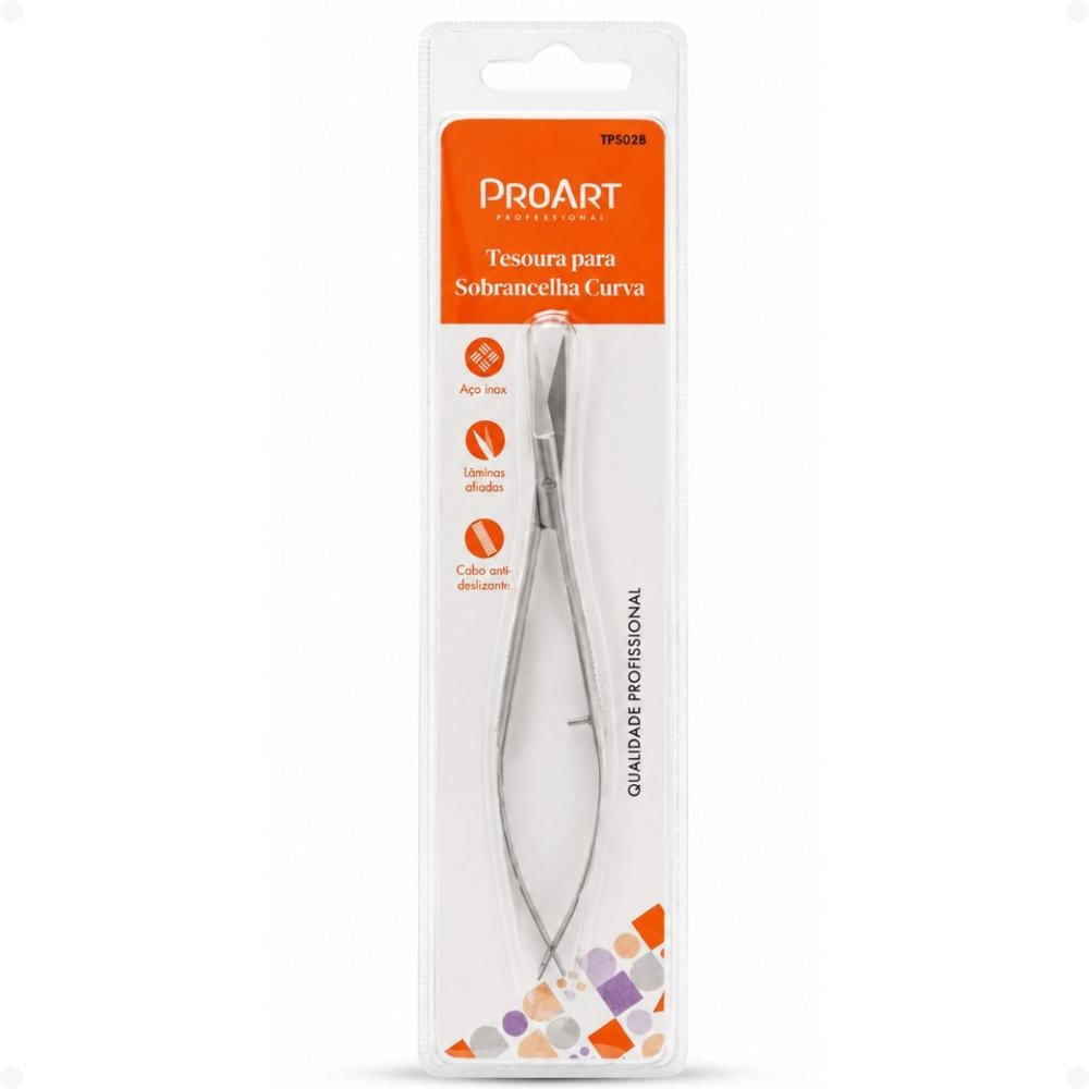Tesoura Para Sobrancelha Curva Proart Aço Inox Tps02b