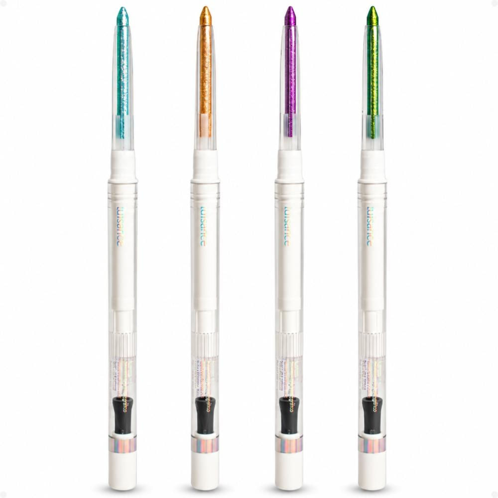 Kit Luisance Aurora: 4 Lápis Holográfico Com Apontador: Cristal, Púrpura, Verde e Dourado