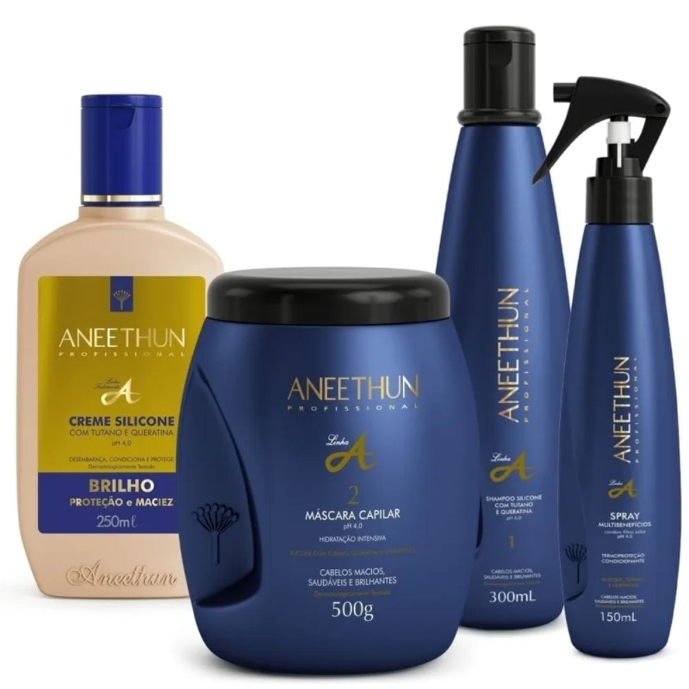 Kit Shampoo + Creme + Máscara + Spray Aneethun Linha A