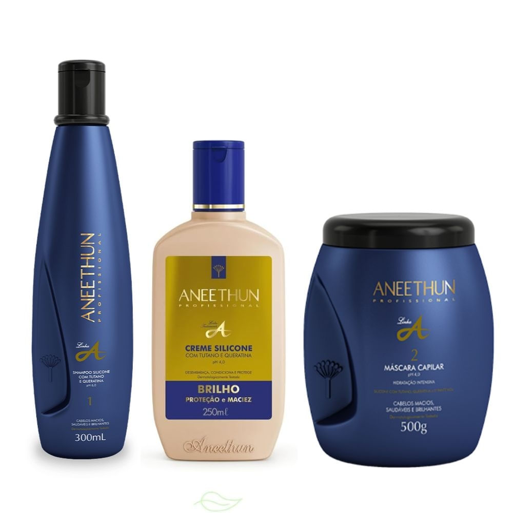 Kit Shampoo Creme Silicone Máscara Aneethun Linha A