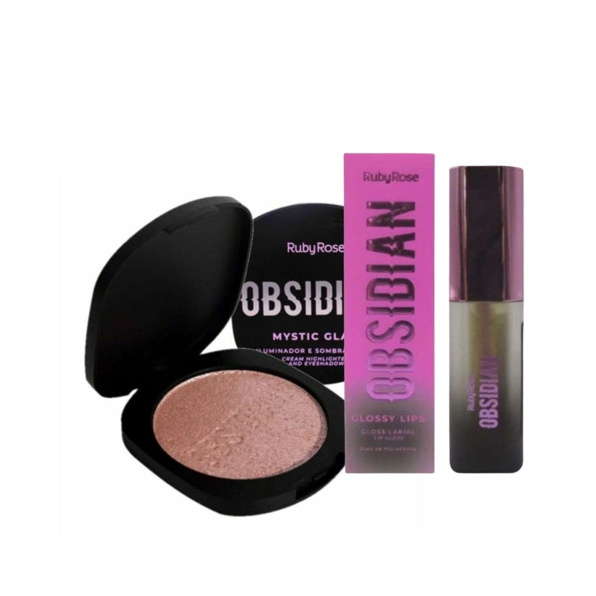 Ruby Rose Obsidian Iluminador E Sombra Pearl 4,5G + Glossy Lips 2,2Ml