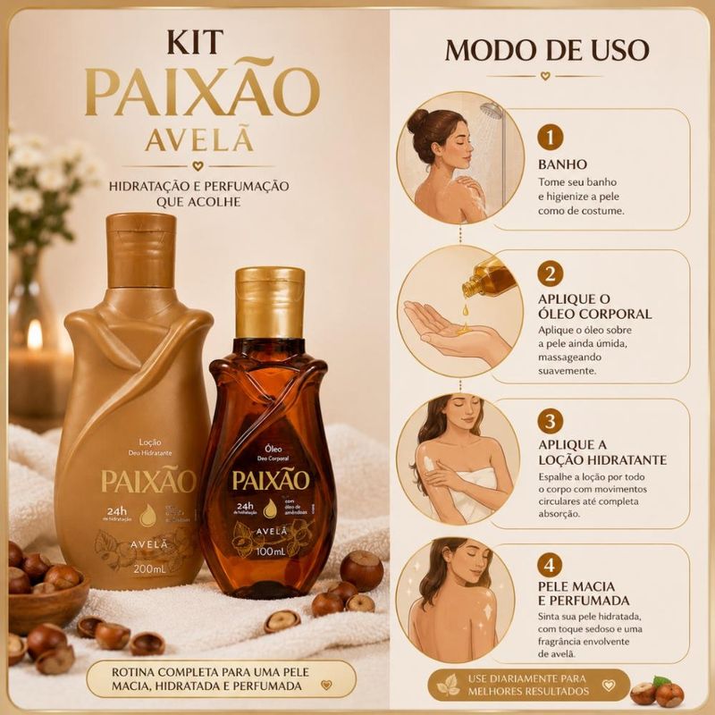 Kit Paixão Avelã: Loção Hidratante 200ml e Óleo Corporal 100ml