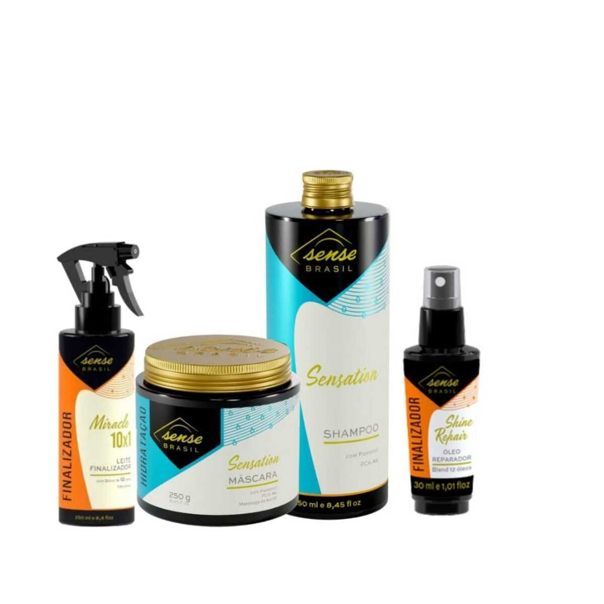 Kit Sense Sensation (Shampoo 250ml + Másc 250g)+ Miracle + Óleo Shine