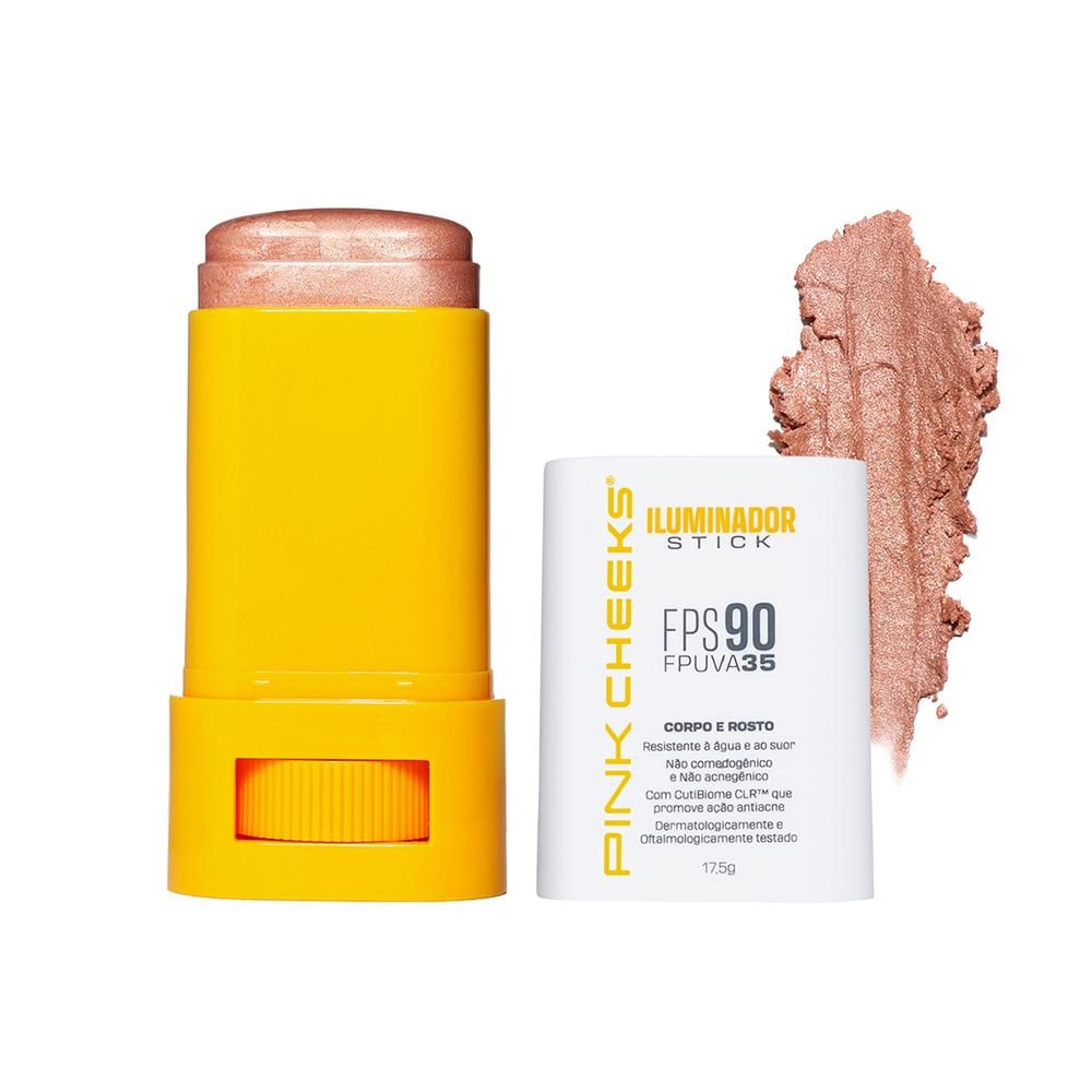 Pink Cheeks Proteção Solar Com Glow Fps 90 Fpuva 35 Champagne Iluminador Multifuncional Facial e Corporal 17,5g
