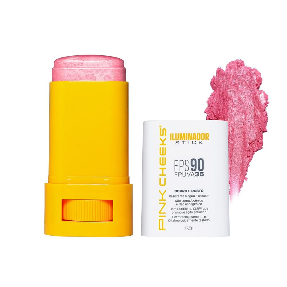 Pink Cheeks Proteção Solar Com Glow Fps 90 Fpuva 35 Rosé Iluminador Multifuncional Facial e Corporal 17,5g