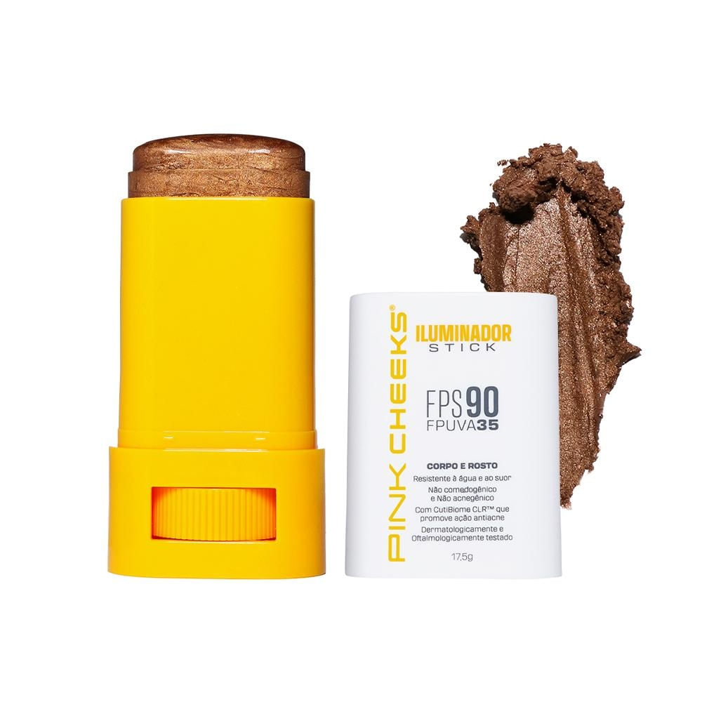 Pink Cheeks Proteção Solar Com Glow Fps 90 Fpuva 35 Bronze Iluminador Multifuncional Facial e Corporal 17,5g