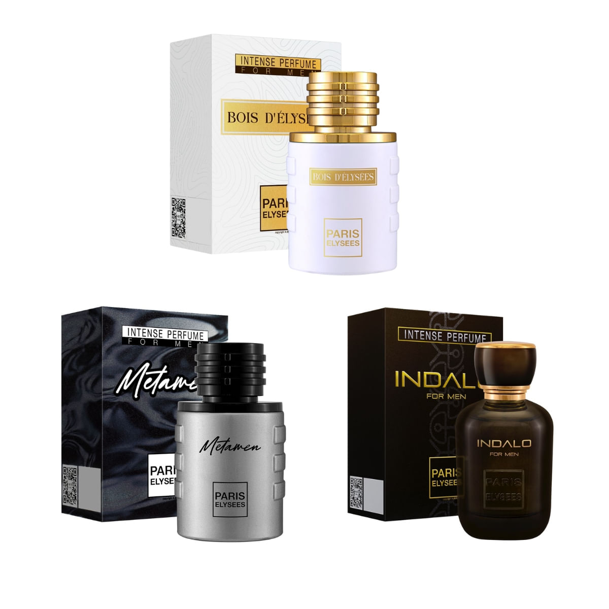 Kit 3 Perfumes Masculinos Paris Elysees 100ml – Bois d’Élysées, Metamen e Indalo Eau de Parfum