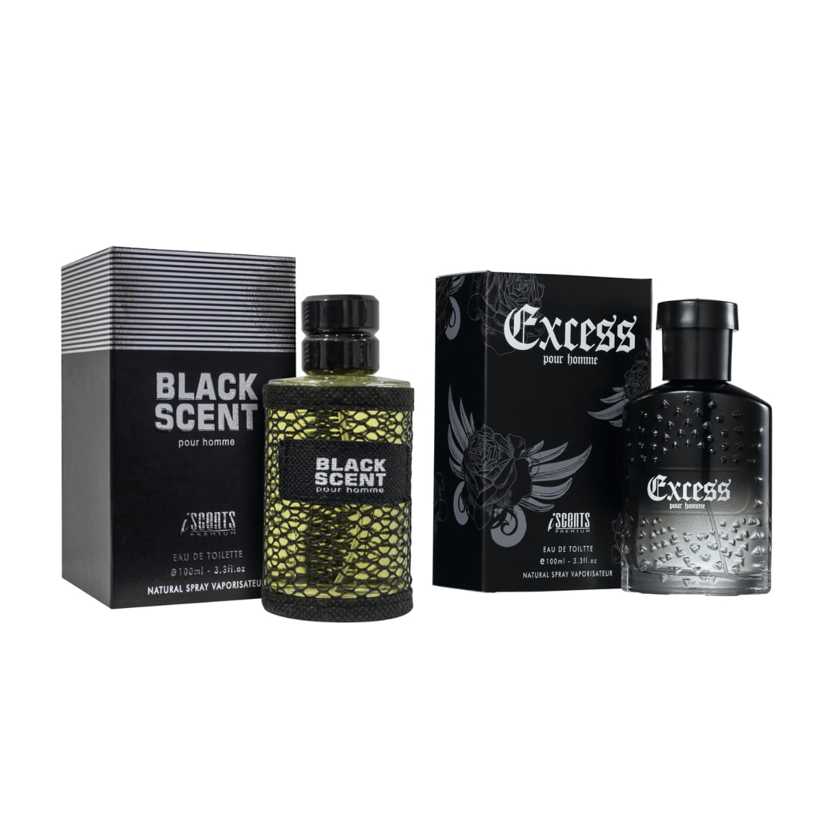 Kit 2 Perfumes Black Scent-Excess Eau de Toilette 100ml para Homem