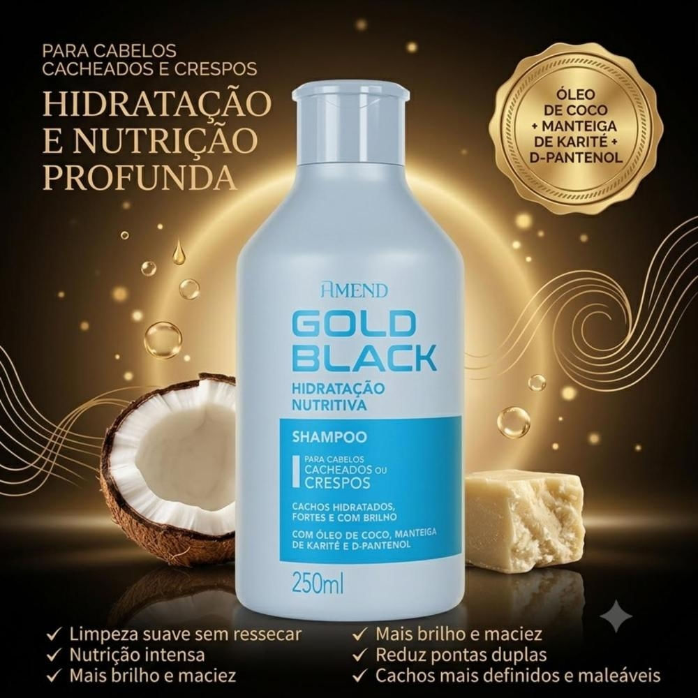 Amend Shampoo Cachos Crespos Gold Black Hidratação Nutritiva