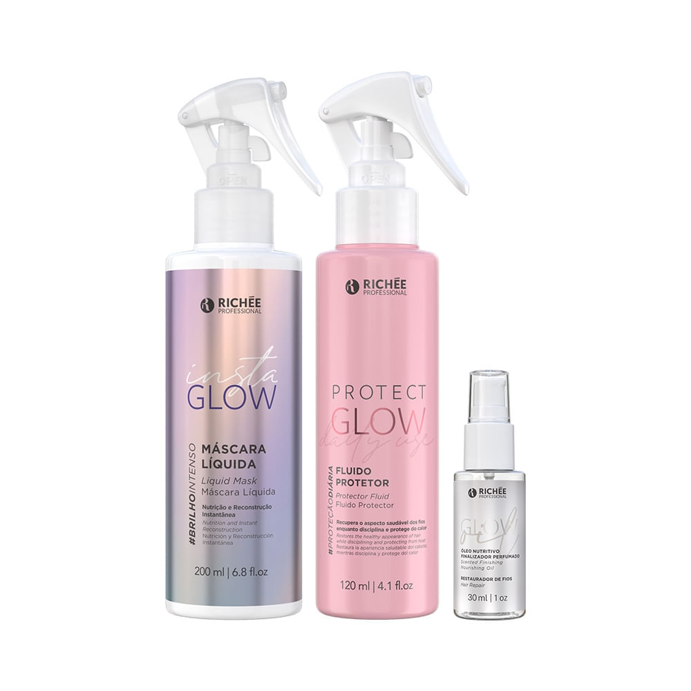 Kit Máscara Líquida Insta Glow, Protect Glow e Oil Glow