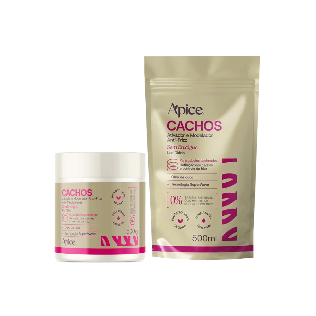 Kit Ativador e Modelador Antifrizz Cachos+ Refil 500ml Apice
