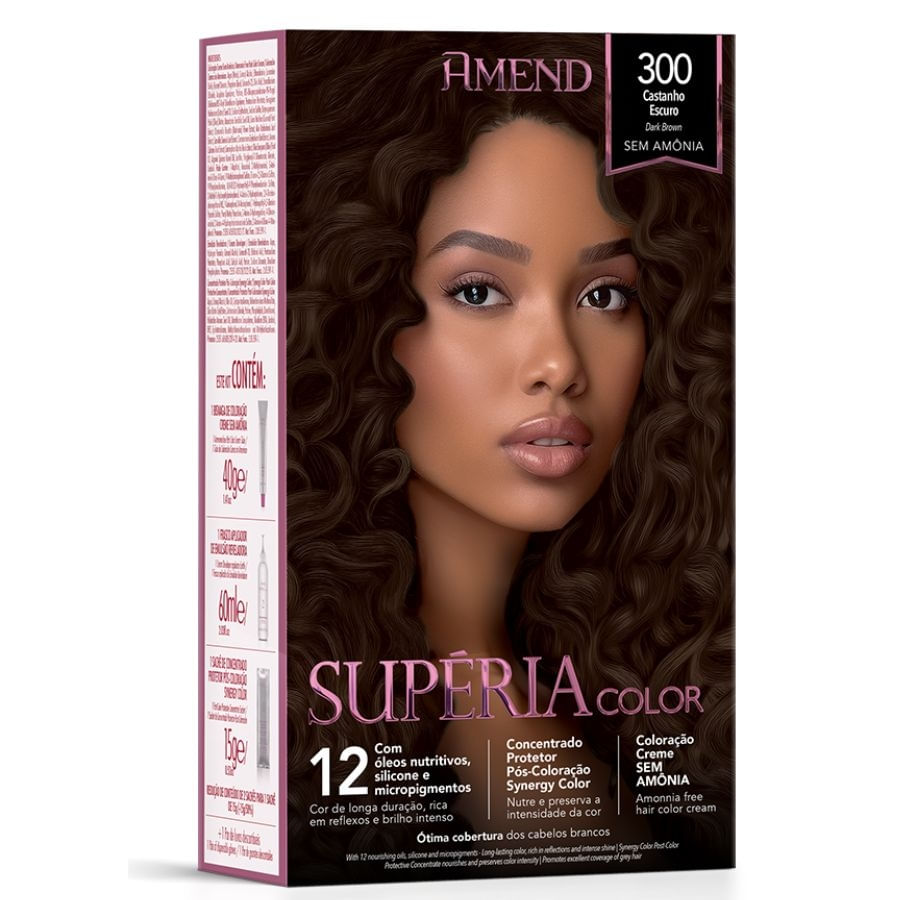 Coloração Creme sem Amônia Supéria Color 300 Castanho Escuro - Amend