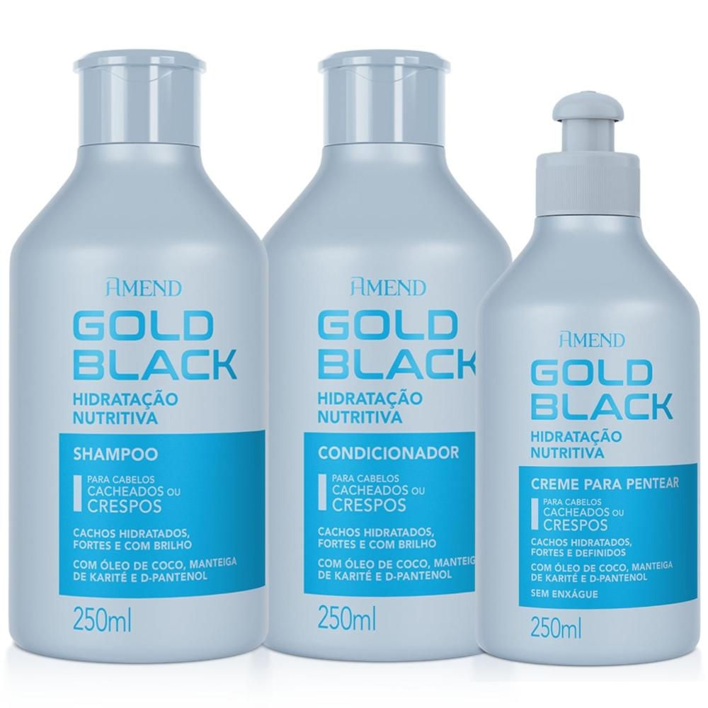 Amend Gold Black Shampoo Condicionador Creme Pentear Cachos