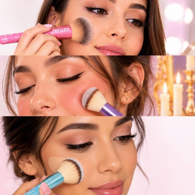 Kit Fenzza Disney Princesas: Pincel Para Base, Pó e Blush - Época