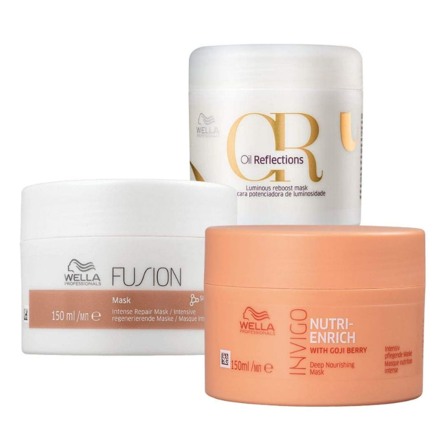 Kit Cronograma Capilar Máscara Fusion + Oil Reflections + Invigo Nutri-Enrich 3x150ml Wella