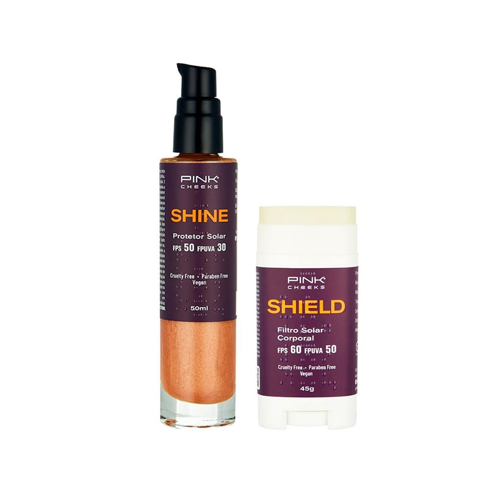 Kit Pink Cheeks Shield Fps 50 Com Iluminador + Shield Fps 60