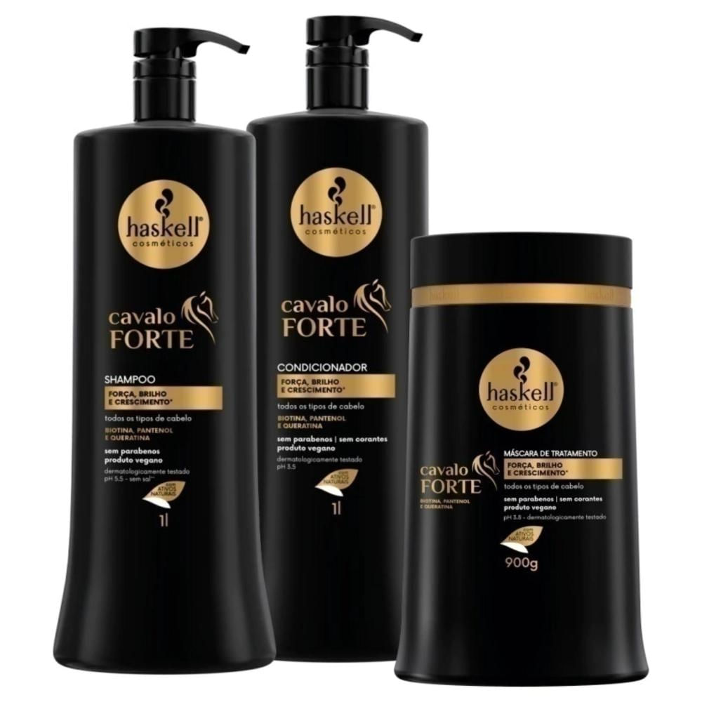 Kit Haskell Cavalo Forte 1 Litro Shampoo Condicionador Creme
