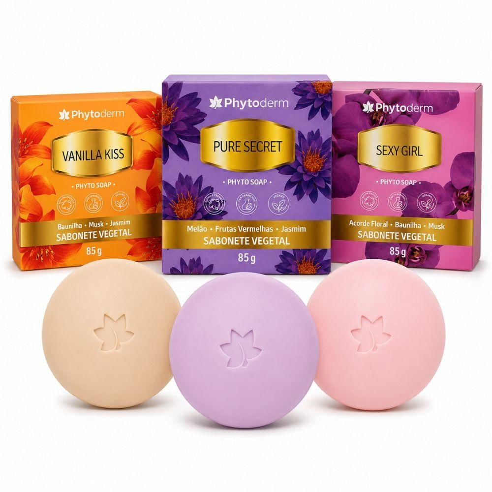 Kit Phytoderm 3 Sabonetes Vegetais: Vanilla Kiss, Sexy Girl e Pure Secret 85g