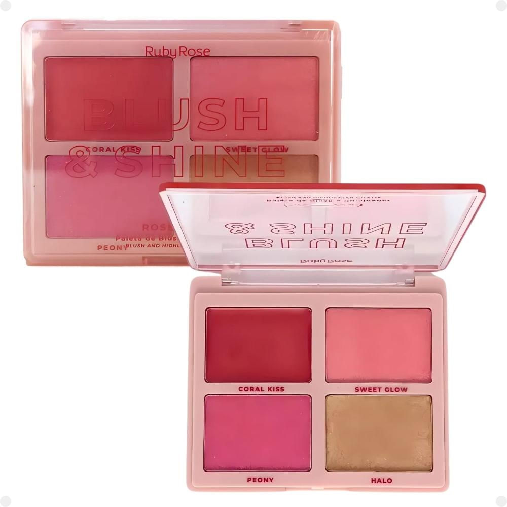 Paleta de Blush e Iluminador Ruby Rose Blush & Shine Rosé Gold HB-M1001-1