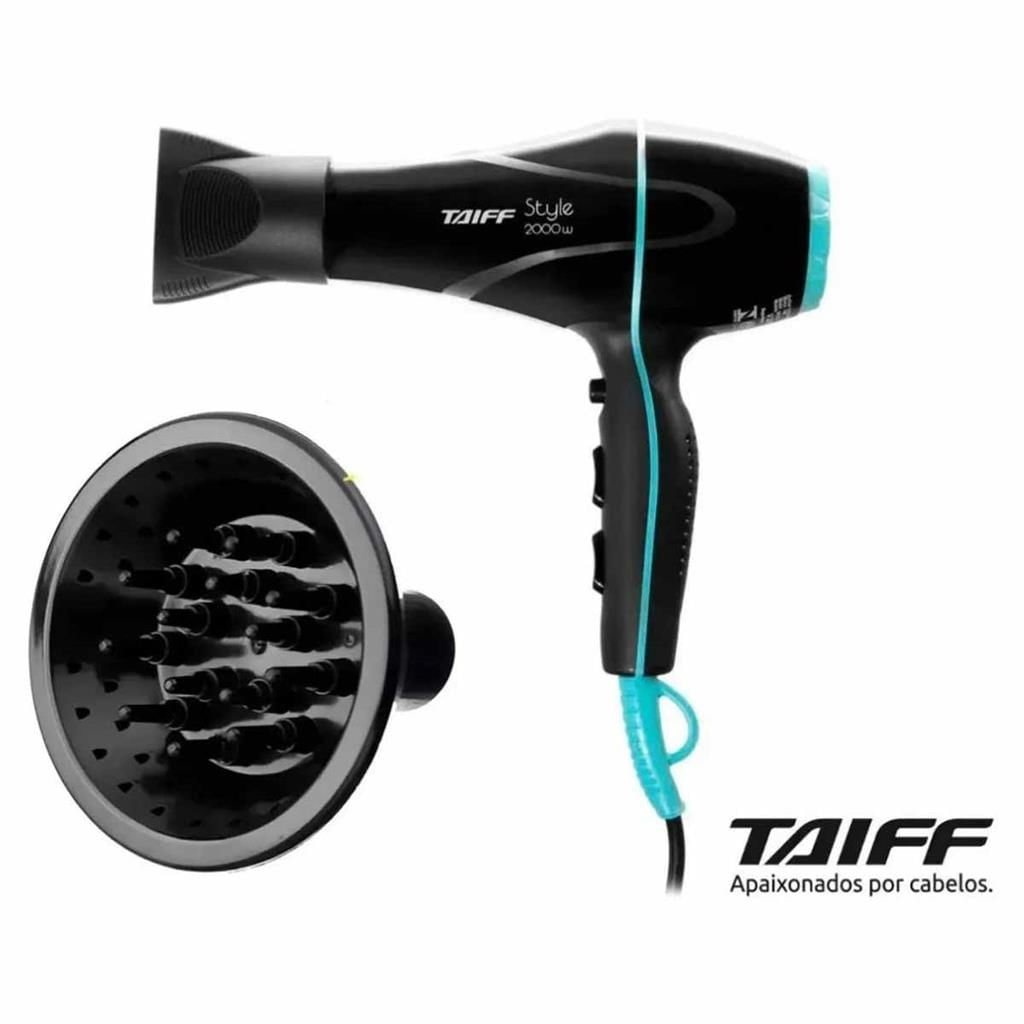 Secador e Difusor Cachos Profissional 2000w 220v Taiff Style Preto