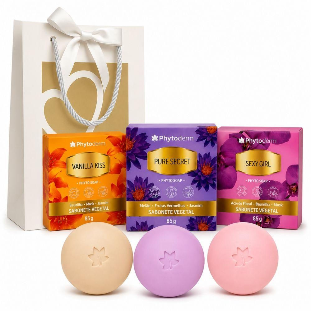 Kit Presente Phytoderm 3 Sabonetes Vegetais: Vanilla Kiss, Sexy Girl e Pure Secret 85g