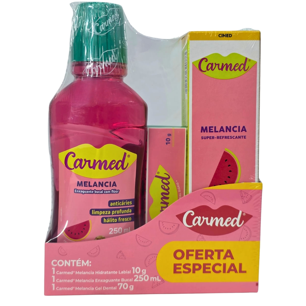 Kit 1 Gel Dental + 1 Enxaguante Bucal + 1 Hidratante Labial Melancia Fini Carmed Cimed