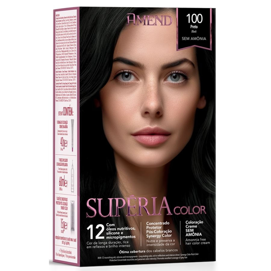 Coloração Creme sem Amônia Supéria Color 100 Preto - Amend