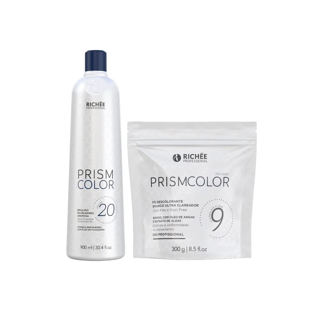 Kit Descoloração Pó Branco 300g e Emulsão 20Vol. 900ml Prismcolor