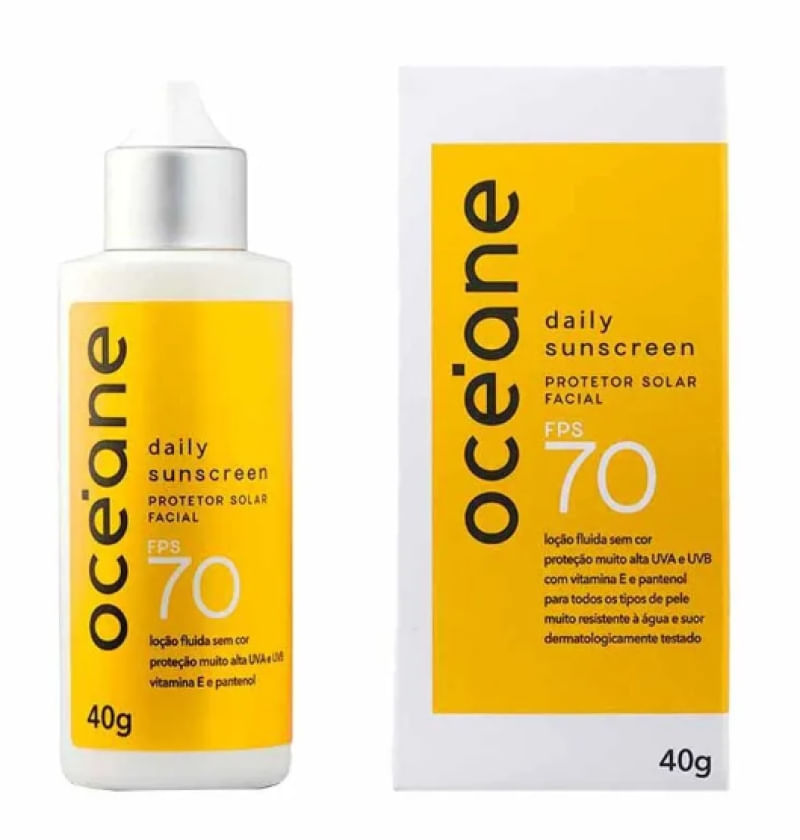Protetor Solar Facial Océane Daily Sunscreen Fps 70 Toque Seco Invisível Resistente À Água 40G