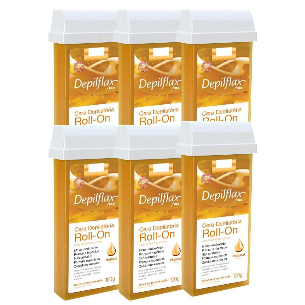 Kit Cera Refil Roll On Depilflax Natural 100G 6Un