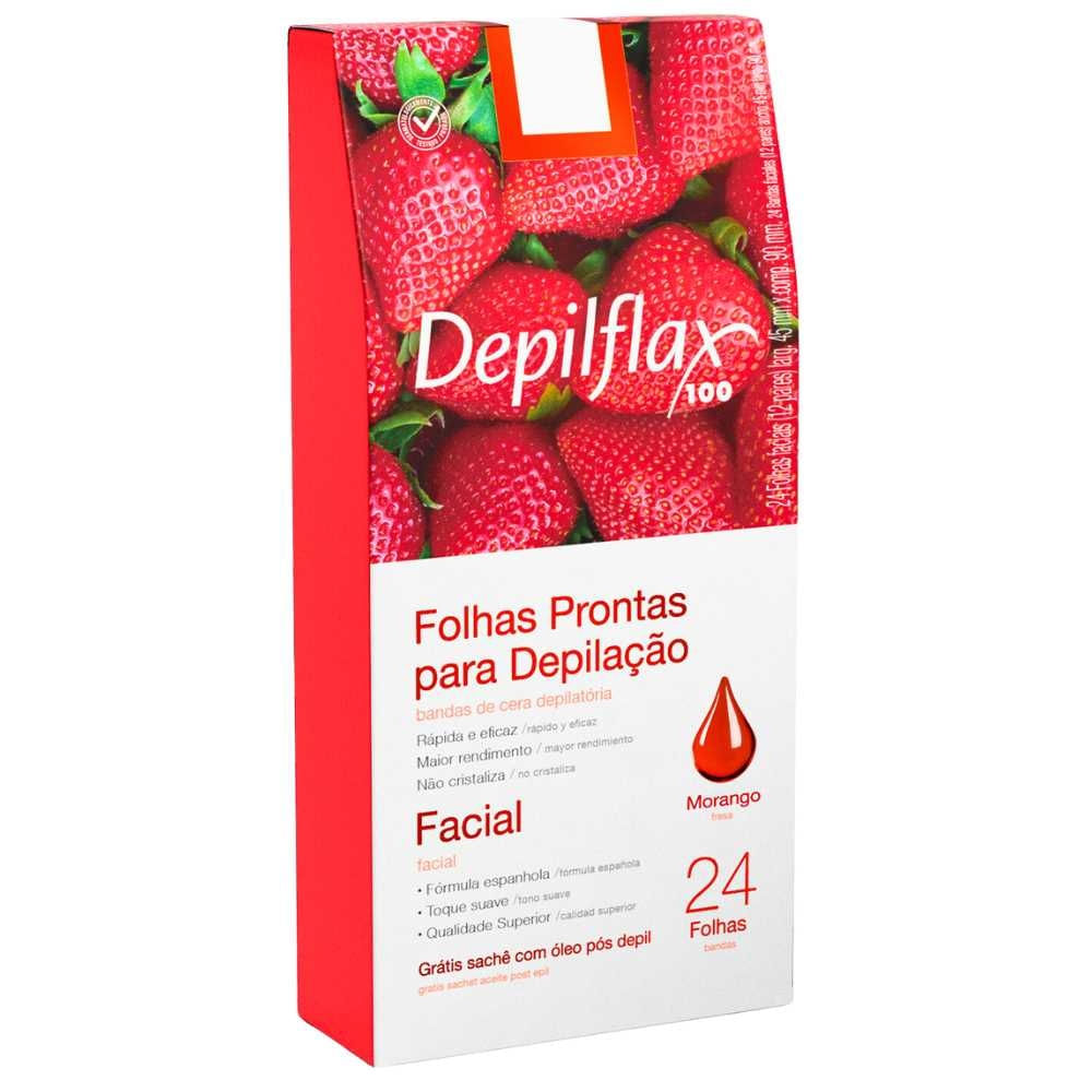 Folhas Prontas Faciais Depilflax Morango C/ 24 Und