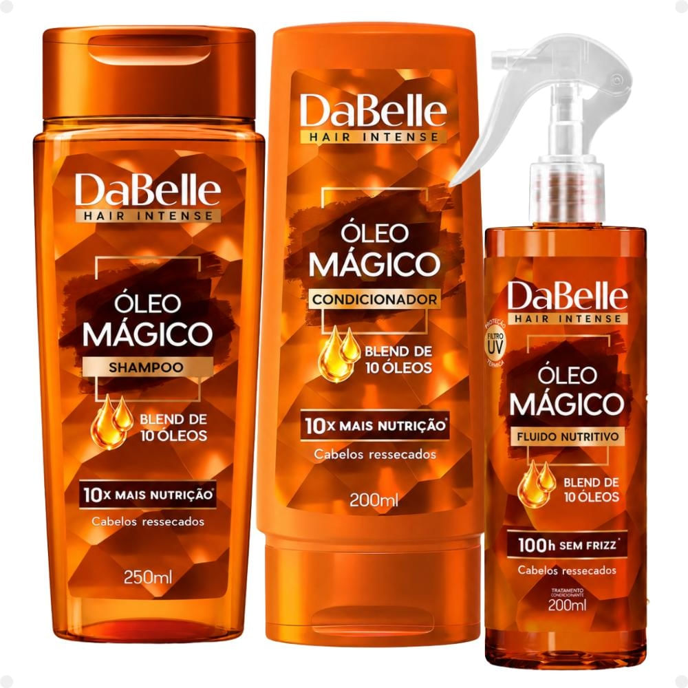 Kit DaBelle Óleo Mágico Blend 10 Óleos: Shampoo 250ml, Condicionador 200ml e Fluido Nutritivo 200ml