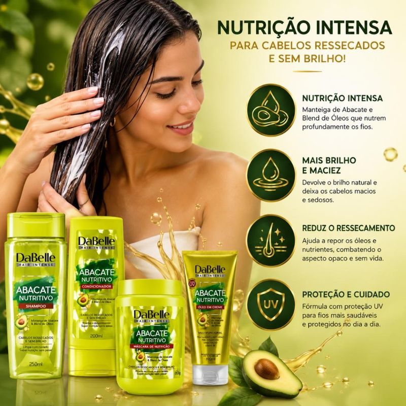 Kit DaBelle Abacate Nutritivo: Shampoo 250ml, Condicionador 200ml