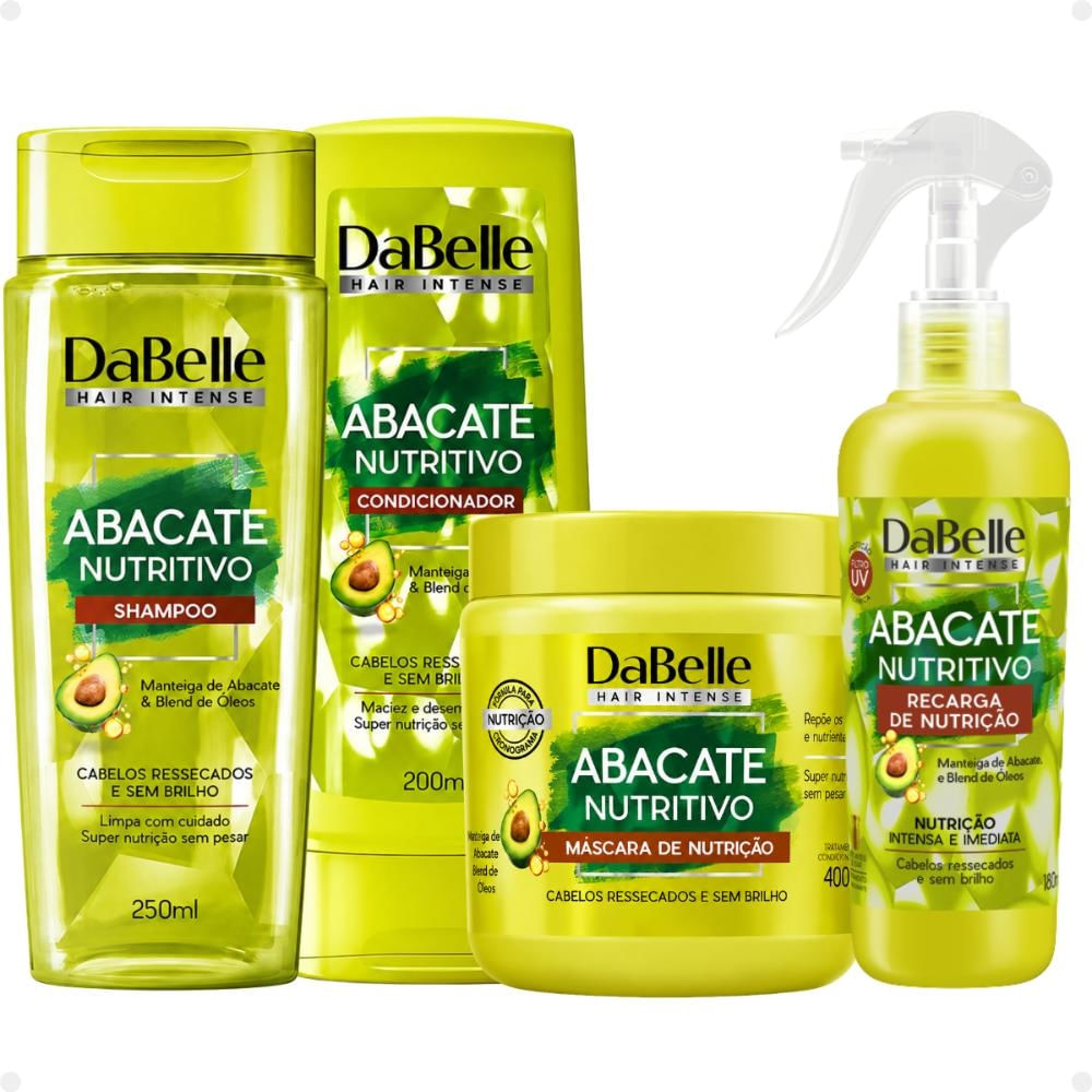 Kit DaBelle Abacate Nutritivo: Shampoo 250ml, Condicionador 200ml, Máscara Nutritiva 400g e Recarga de Nutrição 180ml