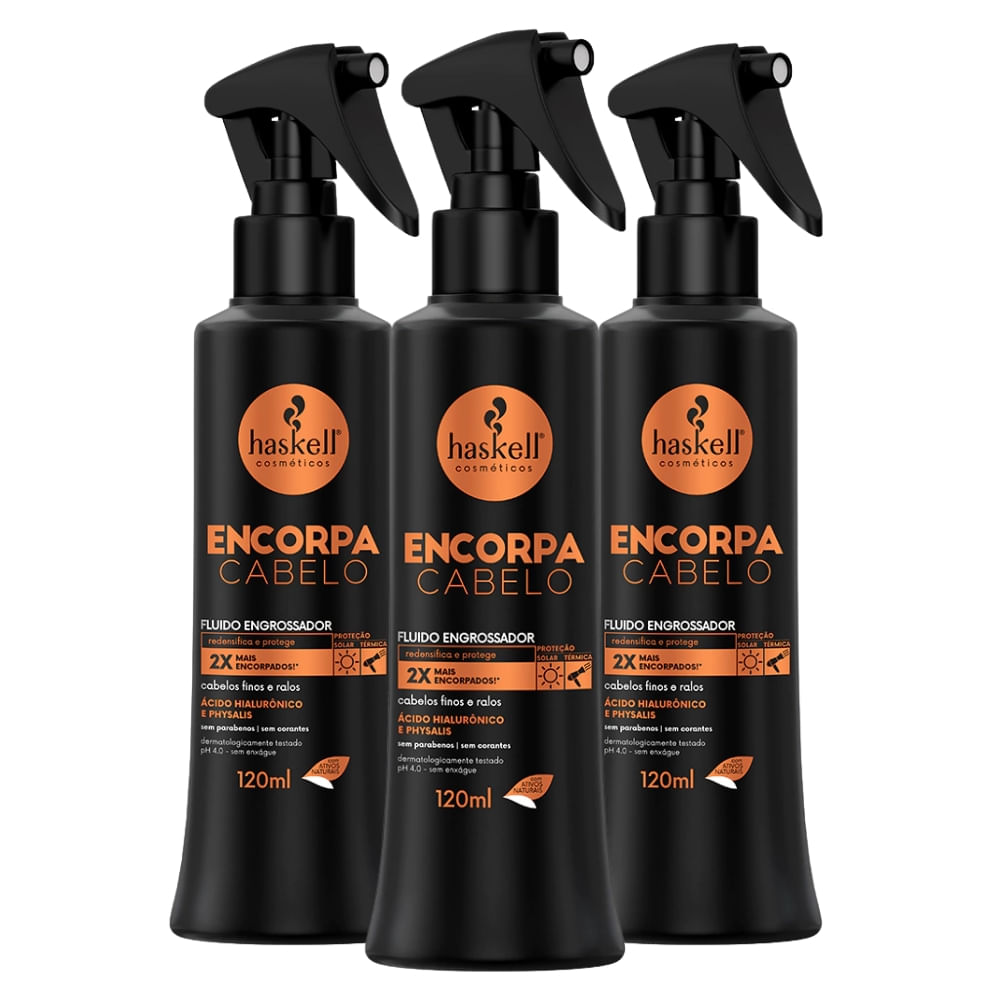Combo Haskell 3 Fluidos Engrossadores Encorpa Cabelo